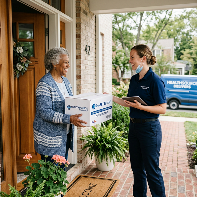 Diabetes supplies being delivered to a patient's home